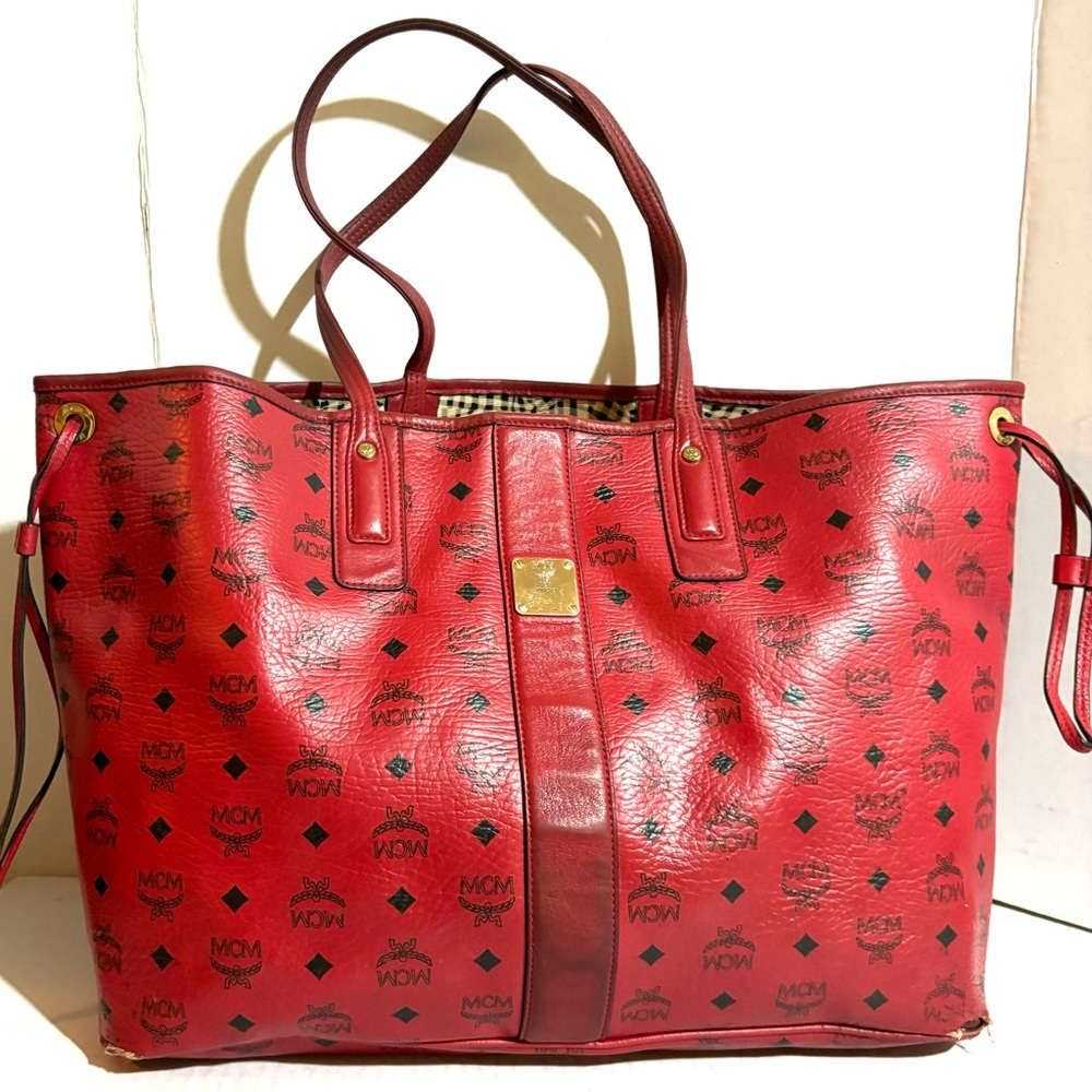MCM visetos large Liz reversible shopper tote red ruby handbag